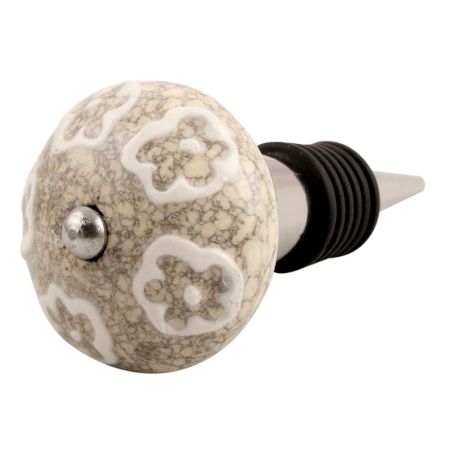 White Floral Crackle Ceramic Wine Stopper